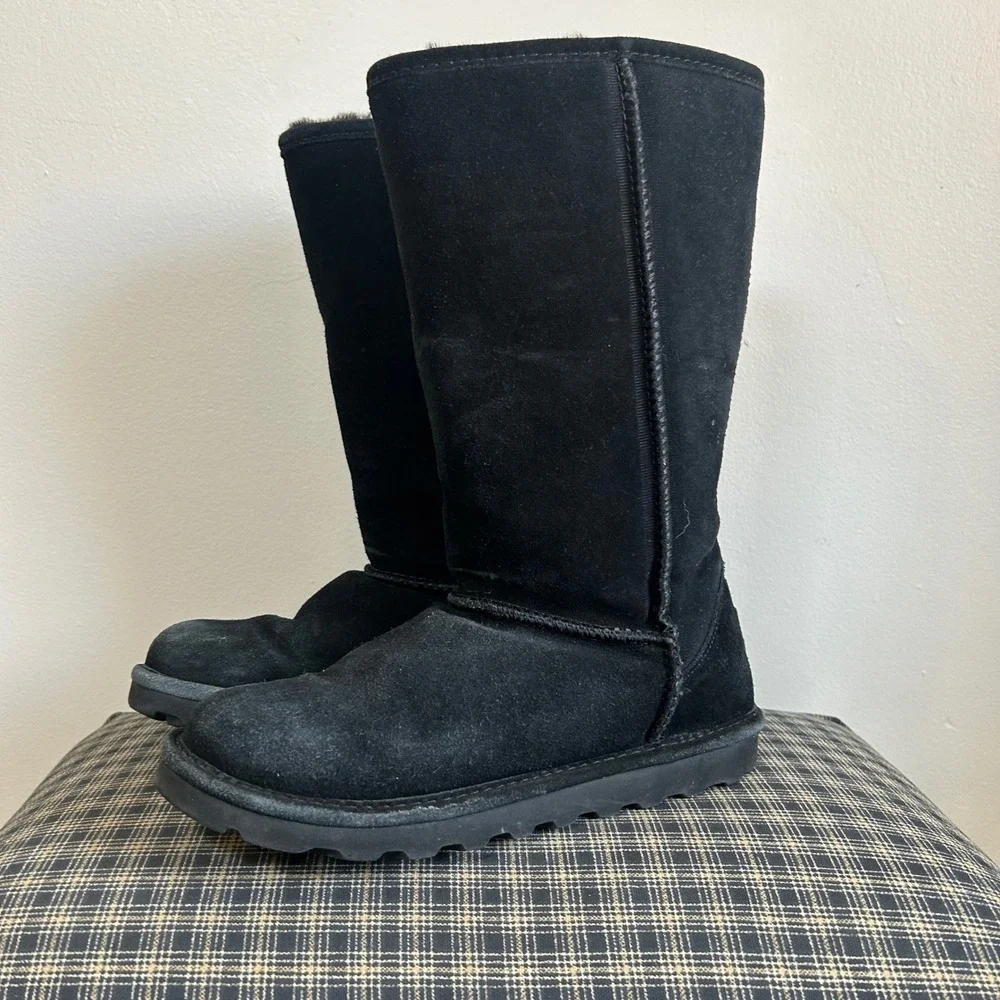 Bearpaw Boots Emma Tall Size 8 Black Suede‎ Faux Fur Lined Winter Boot